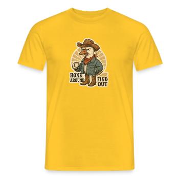 Lustige Cowboy-Gans hupt, findet herum, Aufkleber - Männer T-Shirt - Gelb - Vorne - AI Model Male 178 dark (178cm)