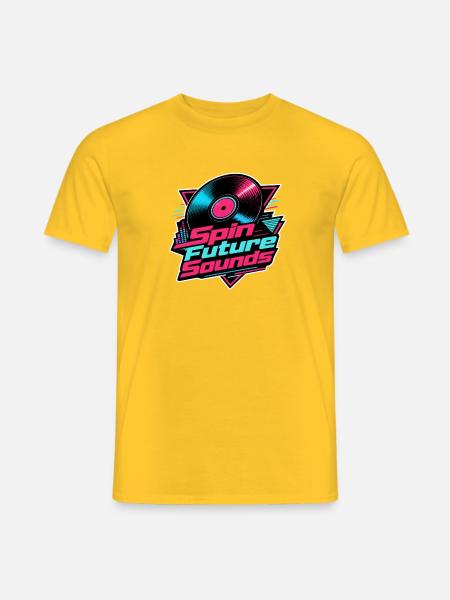 Spin Future Sounds Neon Vinyl Synthwave Music - Men's T-Shirt - yellow