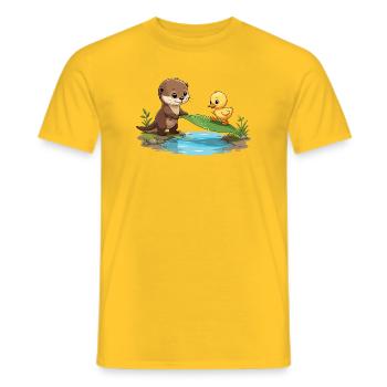 Flussfreund Otter und Ente - Männer T-Shirt - Gelb - Vorne - AI Model Male 178 dark (178cm)