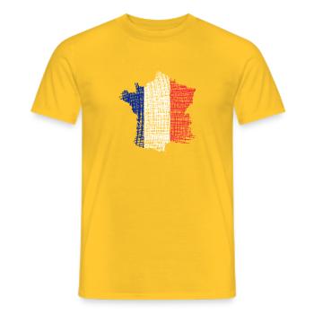 Drapeau de carte de la France en style trait - T-shirt homme - jaune - Devant - AI Model Male 178 dark (178cm)