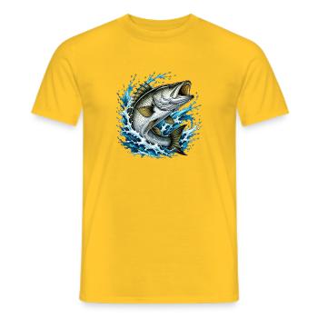 Springender Bass im Spritzwasser - Männer T-Shirt - Gelb - Vorne - AI Model Male 178 dark (178cm)