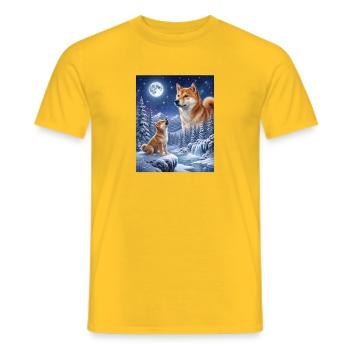 Hurler à la Lune Chien Mème Shiba Inu - T-shirt homme - jaune - Devant - AI Model Male 178 dark (178cm)