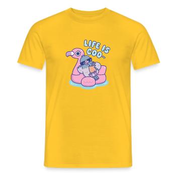 Pigeon drôle sur la piscine des flamants roses, la vie est coucoulante - T-shirt homme - jaune - Devant - AI Model Male 178 dark (178cm)