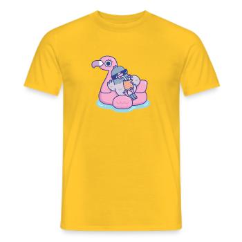 Lustige Taube mit Sonnenbrille entspannt auf Flamingo - Männer T-Shirt - Gelb - Vorne - AI Model Male 178 dark (178cm)