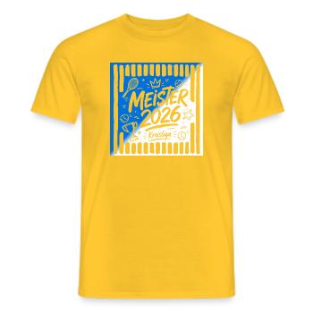 Tennis Meister 2026, Kreisliga Sieger blau weiß - Männer T-Shirt - Gelb - Vorne - AI Model Male 178 dark (178cm)