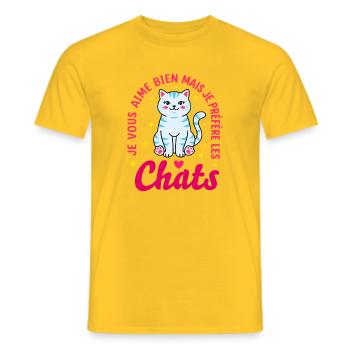 Humour Chat Je Préfère Les Chats Mignon - T-shirt homme - jaune - Devant - AI Model Male 178 dark (178cm)