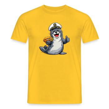 Seal with delicious fish - Men's T-Shirt - yellow - Front - AI Model Male 178 dark (178cm)