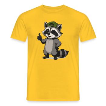 Dessin animé du raton laveur à la casquette verte - T-shirt homme - jaune - Devant - AI Model Male 178 dark (178cm)