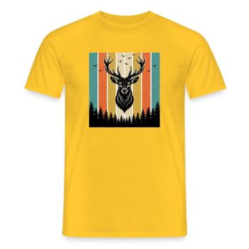 Deer head in the forest with birds and trees nature - Men's T-Shirt - yellow - Front - AI Model Male 178 dark (178cm)