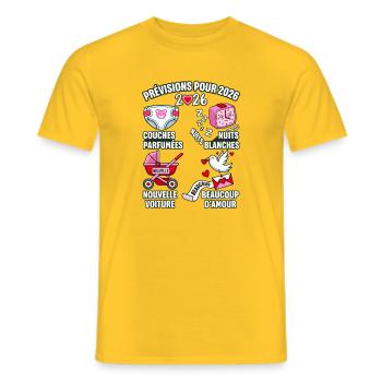 Prévisions 2026 Annonce Grossesse Humour - T-shirt homme - jaune - Devant - AI Model Male 178 dark (178cm)