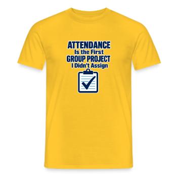 Projet de groupe drôle sur la présence des enseignants Classe J - T-shirt homme - jaune - Devant - AI Model Male 178 dark (178cm)