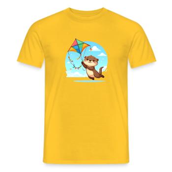 La loutre de Kawaii vole un dragon – Mignonne - T-shirt homme - jaune - Devant - AI Model Male 178 dark (178cm)
