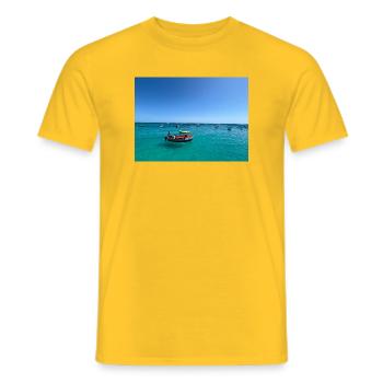 Turquoise Sea and Boats - Men's T-Shirt - yellow - Front - AI Model Male 178 dark (178cm)