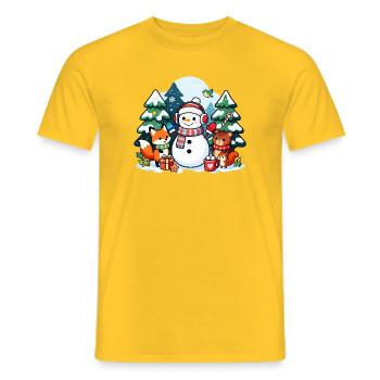 Cozy Snowman with Winter Friends - Men's T-Shirt - yellow - Front - AI Model Male 178 dark (178cm)