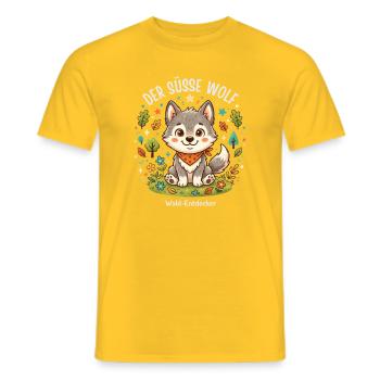 Der süße Wolf Waldentdecker - Männer T-Shirt - Gelb - Vorne - AI Model Male 178 dark (178cm)