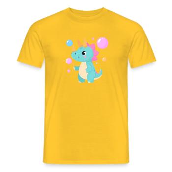Comic Dinosaur Playing with Soap Bubbles – Cute - Men's T-Shirt - yellow - Front - AI Model Male 178 dark (178cm)