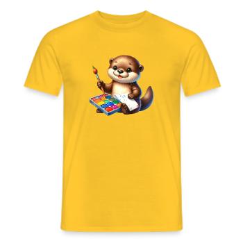 Little cartoon otter with brush and color palette - Men's T-Shirt - yellow - Front - AI Model Male 178 dark (178cm)