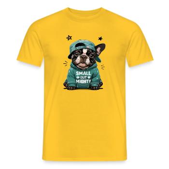 Small But Mighty French Bulldog - Men's T-Shirt - yellow - Front - AI Model Male 178 dark (178cm)