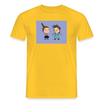 an entertaining anime-style conversation - Men's T-Shirt - yellow - Front - AI Model Male 178 dark (178cm)