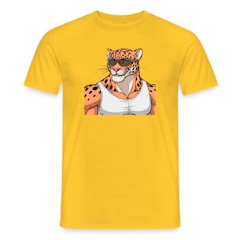 Léopard sportif avec lunettes - T-shirt homme - jaune - Devant - AI Model Male 178 dark (178cm)