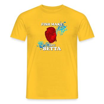 Fish Make Life Beta avec un betta rouge - T-shirt homme - jaune - Devant - AI Model Male 178 dark (178cm)