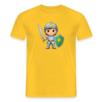 Chevalier de bande dessinée en armure de chevalier avec épée – Héros - T-shirt homme - jaune - Devant - AI Model Male 178 dark (178cm)
