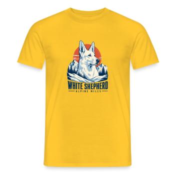 Retro Alpen-Weißer Schäferhund, Weißer Deutscher Schäferhund - Männer T-Shirt - Gelb - Vorne - AI Model Male 178 dark (178cm)