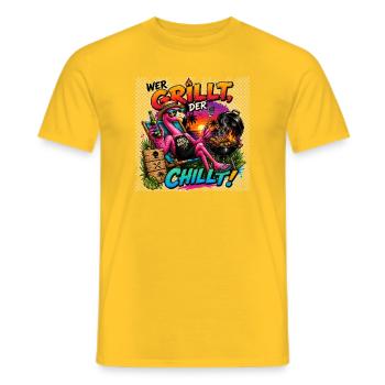 wer grillt, der chillt - cooles lustiges Geschenk - Männer T-Shirt - Gelb - Vorne - AI Model Male 178 dark (178cm)