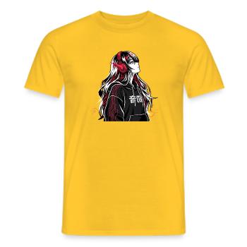 Sweat à capuche Cyberpunk Anime - T-shirt homme - jaune - Devant - AI Model Male 178 dark (178cm)