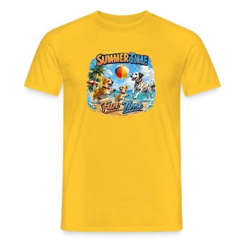  Sommerzeit Hunde spielen am Strand - Männer T-Shirt - Gelb - Vorne - AI Model Male 178 dark (178cm)