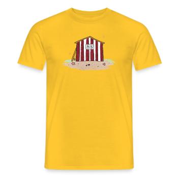 Strandhaus mit roten Streifen - Männer T-Shirt - Gelb - Vorne - AI Model Male 178 dark (178cm)