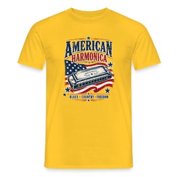 Instrument : Harmonica, musique country, harmonica - T-shirt homme - jaune - Devant - AI Model Male 178 dark (178cm)