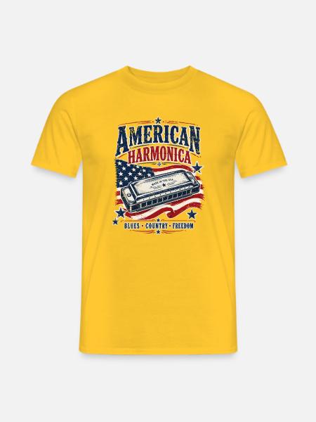 Instrument: Harmonica, Country Music, Harmonica - Men's T-Shirt - yellow