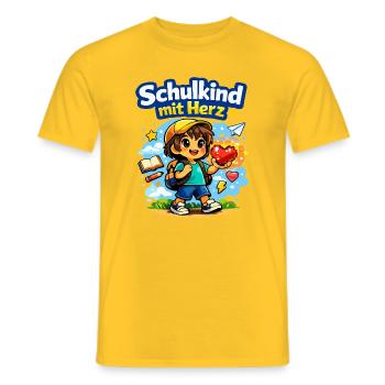 Schulkind mit Herz und vieles mehr - Männer T-Shirt - Gelb - Vorne - AI Model Male 178 dark (178cm)