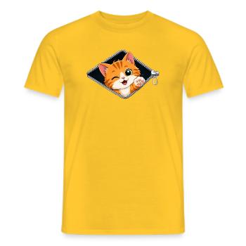 Cute Kitten Zipper Cat - Men's T-Shirt - yellow - Front - AI Model Male 178 dark (178cm)