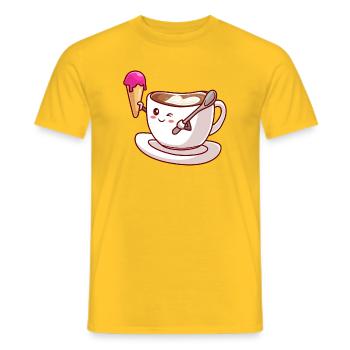 Kawaii-Kaffeekegel-Maskottchen - Männer T-Shirt - Gelb - Vorne - AI Model Male 178 dark (178cm)