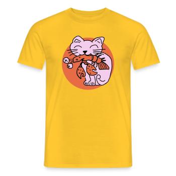 Katze frisst Krebs auf - Männer T-Shirt - Gelb - Vorne - AI Model Male 178 dark (178cm)