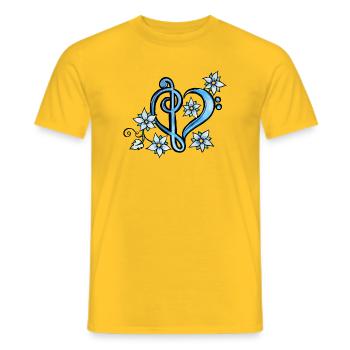 Cœur Bleu Aigu avec Floraison Florale - T-shirt homme - jaune - Devant - AI Model Male 178 dark (178cm)