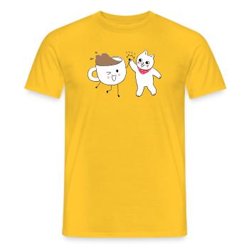 Süße Katze und Kaffeetasse High Five - Männer T-Shirt - Gelb - Vorne - AI Model Male 178 dark (178cm)