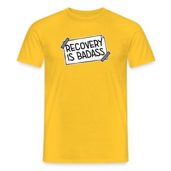 Recovery Is Badass Motivational Recovery Quote Logo - Men's T-Shirt - yellow - Front - AI Model Male 178 dark (178cm)
