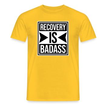 Recovery Is Badass Motivational Recovery Quote Logo - Men's T-Shirt - yellow - Front - AI Model Male 178 dark (178cm)