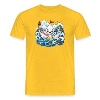 Papierboot Meeresabenteuer - Männer T-Shirt - Gelb - Vorne - AI Model Male 178 dark (178cm)
