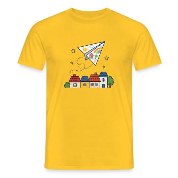 Avions en papier sur les toits – jardin d’enfants - T-shirt homme - jaune - Devant - AI Model Male 178 dark (178cm)