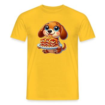 Funny Dachshund Lasagna Italian Kitchen Dog - Men's T-Shirt - yellow - Front - AI Model Male 178 dark (178cm)