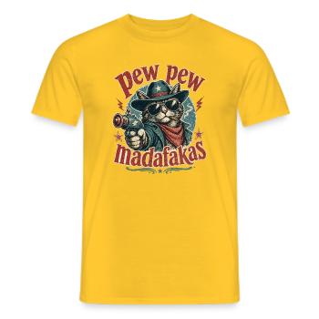 Pew Pew Le Chat de Madafaka - T-shirt homme - jaune - Devant - AI Model Male 178 dark (178cm)