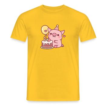 Süßes Schwein mit Geburtstagskuchen und Ballon - Männer T-Shirt - Gelb - Vorne - AI Model Male 178 dark (178cm)