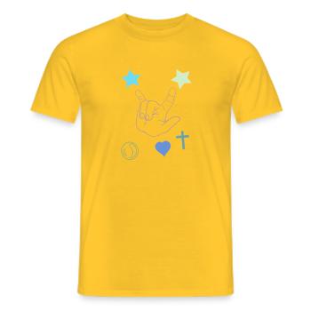 Rockhand mit Sternen und Herz - Männer T-Shirt - Gelb - Vorne - AI Model Male 178 dark (178cm)