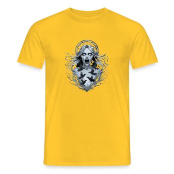  Nordische Geisterfrau mit Raben Düsterer Okkult - Männer T-Shirt - Gelb - Vorne - AI Model Male 178 dark (178cm)