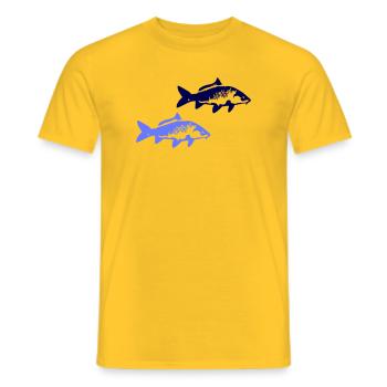 Zwei blaue Fischsilhouetten - Männer T-Shirt - Gelb - Vorne - AI Model Male 178 dark (178cm)