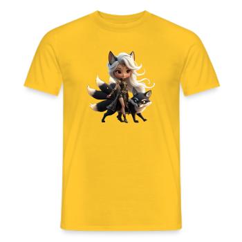 Kitsune-Krieger Goldene Fantasie - Männer T-Shirt - Gelb - Vorne - AI Model Male 178 dark (178cm)